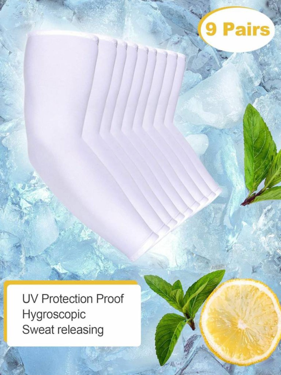 Mudder 9 Pairs Unisex UV Protection Arm Sleeves - Cooling Ice Silk Sun sleeves for Men & Women, White