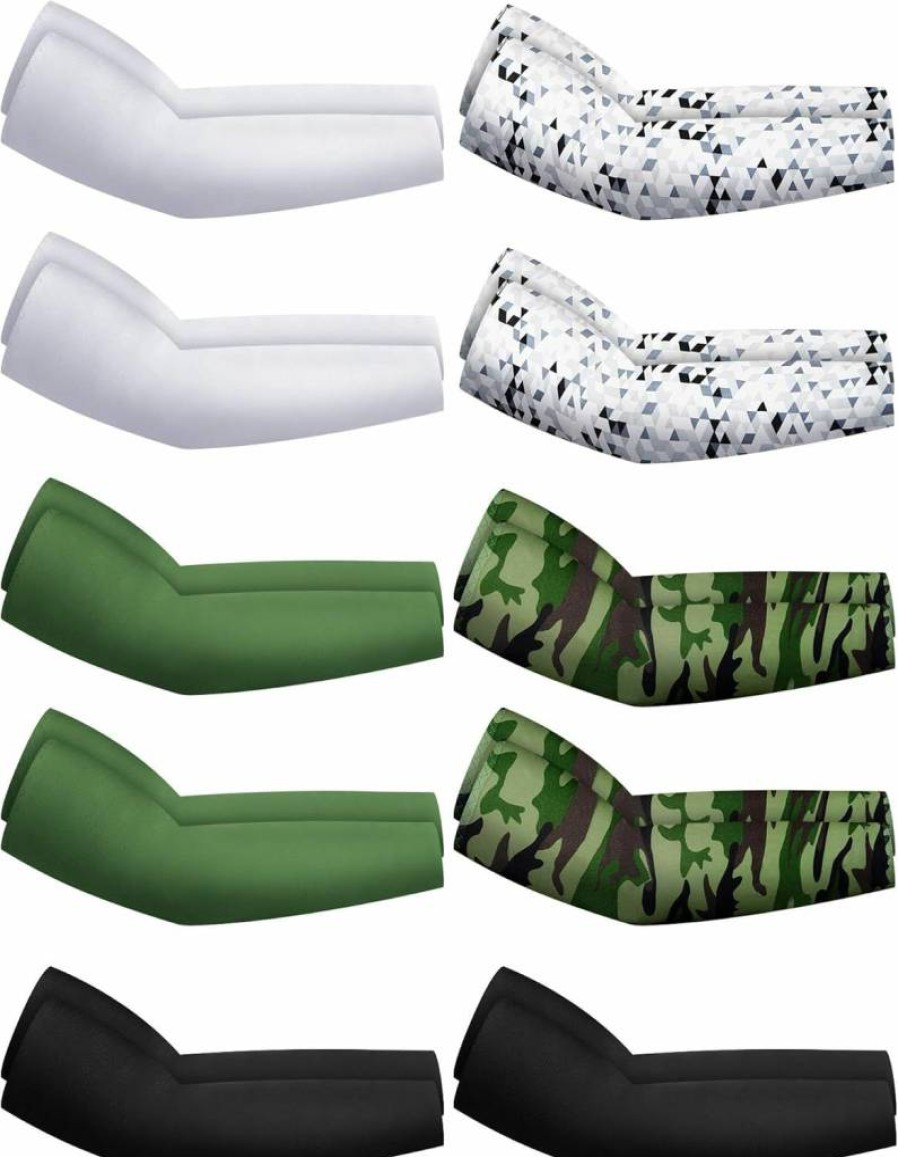 Hicarer UV Protection Arm Sleeves for Men & Women - Cooling Compression Sports Sleeves for Golf, Baseball, Basketball - Green Camo Sun Guard (10 Pairs)