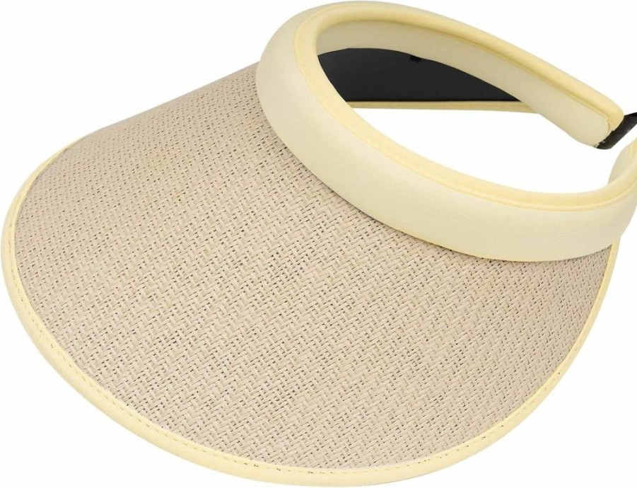 CLAPE Women's UV Protection Straw Sun Visor Hat - Wide Brim Clip-On Beach Sun Hat for Travel