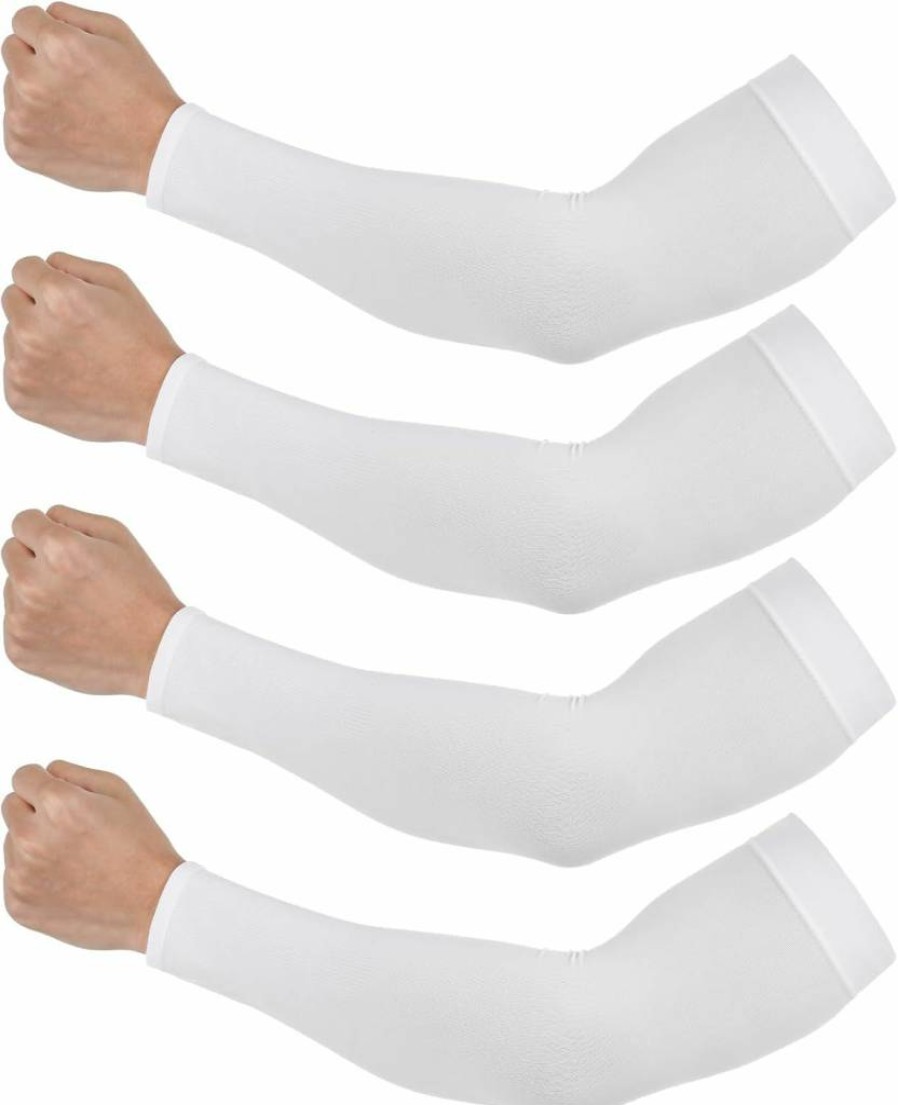 Tyqour UV Protection Arm Sleeves (4 Pairs) for Men & Women - Sun Sleeves for Driving, Golf, Fishing, Cycling, Hiking - White Cooling Compression Arm Cover