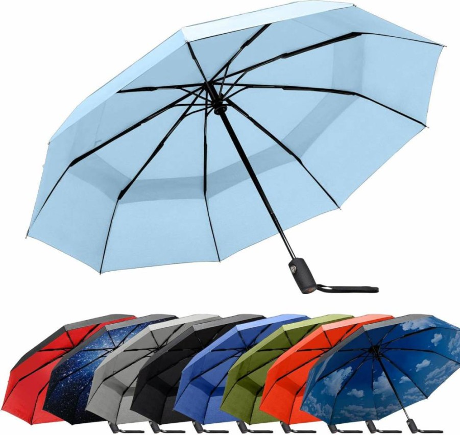 RainPlus Windproof Travel Umbrella - Compact Automatic Folding Umbrella for Men & Women - Strong Wind Resistant Portable Umbrella for Car, Backpack, Purse