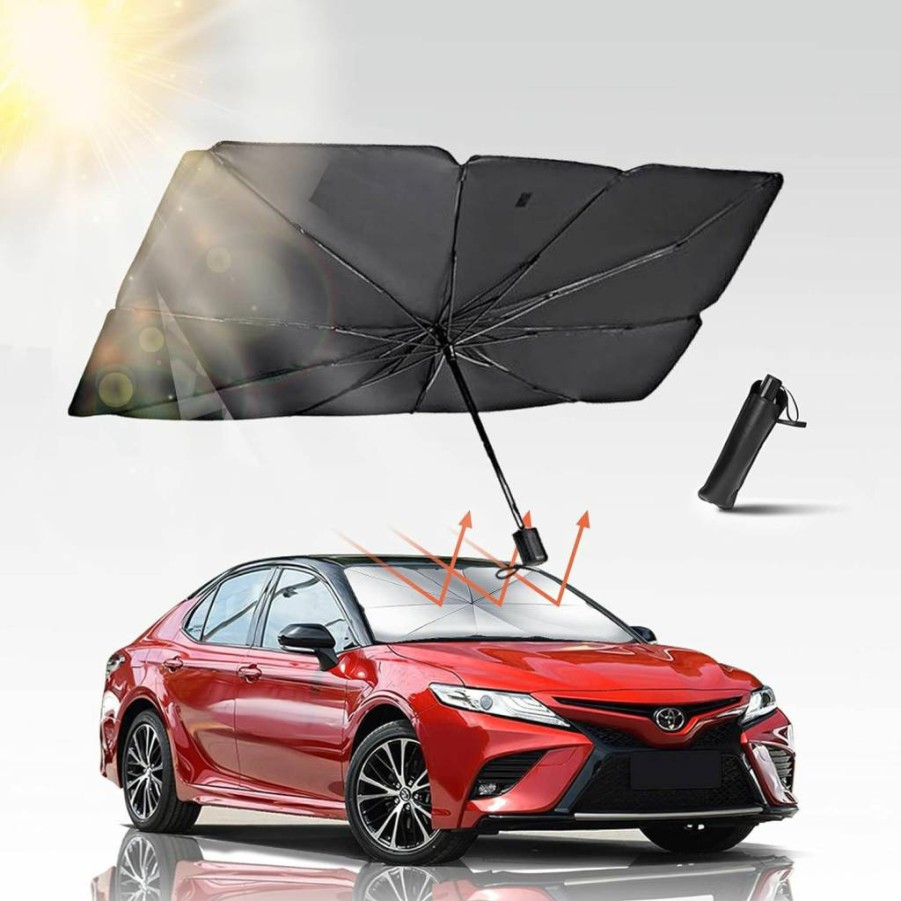 SPRFUFLY Car Windshield Sun Shade - 55" x 28" Foldable UV Reflective Sunshade for Cars, Universal Fit Sun Protector for Windshield Against Heat & Rays, Easy Storage Auto Accessory