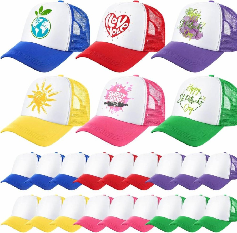 Patelai 24 Pack DIY Sublimation Trucker Hats - Adjustable Mesh Baseball Caps for Heat Transfer, Unisex Customizable Blank Hats