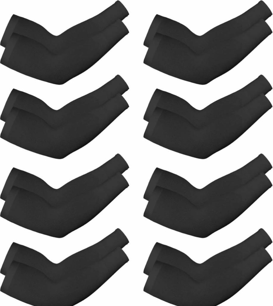 Mudder 8-Pair UV Protection Arm Sleeves for Men & Women - Cooling Sun Sleeves with Tattoo Cover (Black, Average Size) - Breathable Athletic Arm Warmers