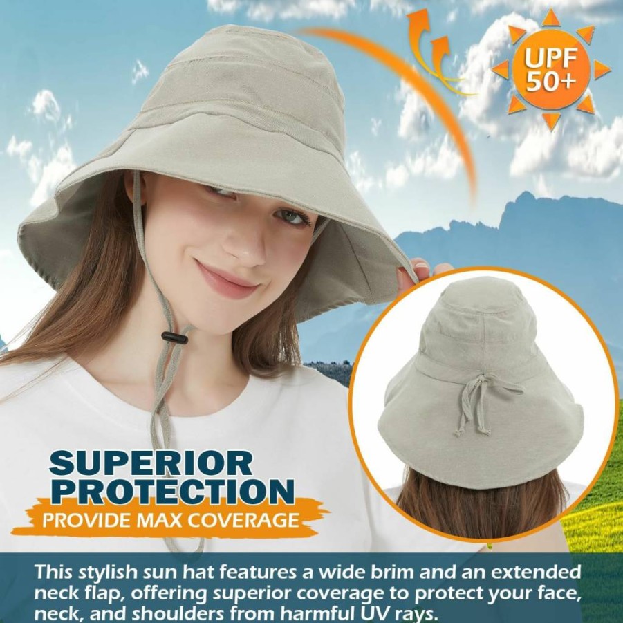 EINSKEY Women's UPF 50+ Wide Brim Sun Hat with Neck Flap - Packable Cotton Hat for Fishing, Hiking, Beach & Outdoor Activities