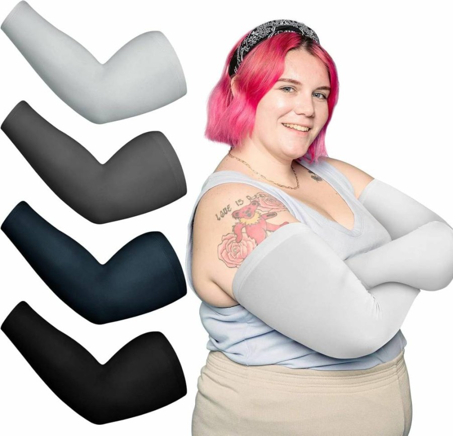 Chuarry 4 Pairs Cooling UV Protection Arm Sleeves for Women & Men – Plus Size Ice Silk Sun sleeves for Flabby Arms