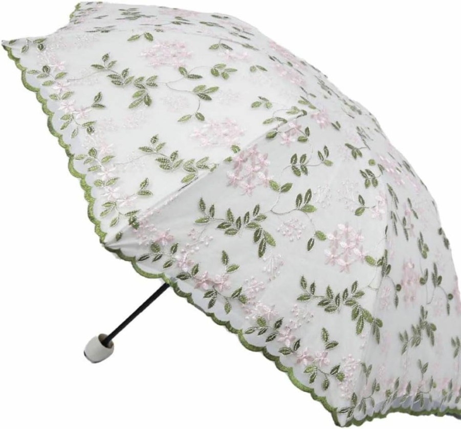 Aikelai Women's Floral Embroidery UV Sun Protection Folding Umbrella - Portable Travel Compact Parasol for Girls