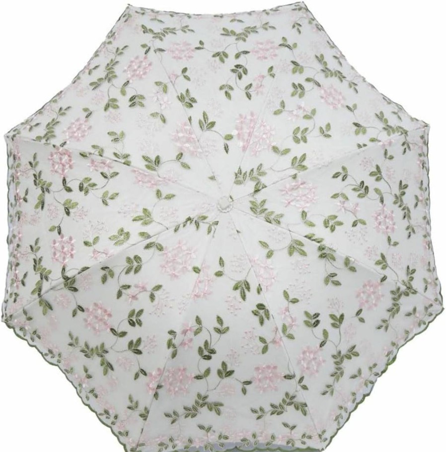 Aikelai Women's Floral Embroidery UV Sun Protection Folding Umbrella - Portable Travel Compact Parasol for Girls