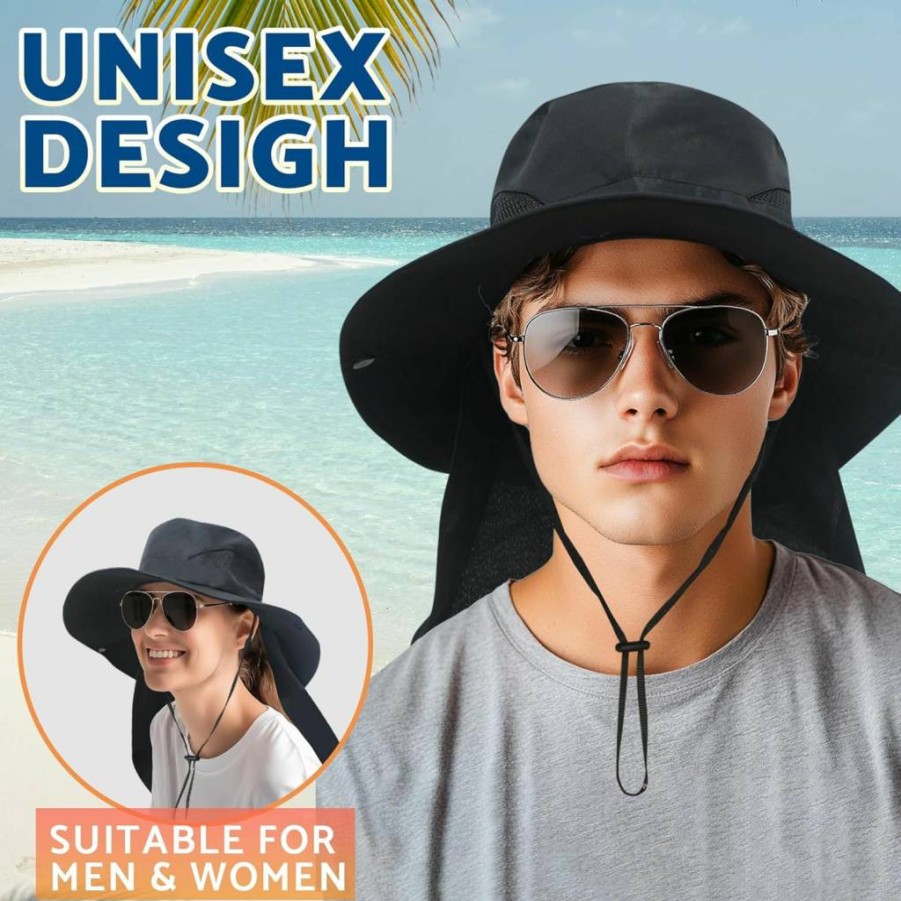 NPJY Sun Protection Bucket Hat for Men & Women - UPF Foldable Wide Brim Hat with Neck Flap for UV Fishing & Outdoor Activities