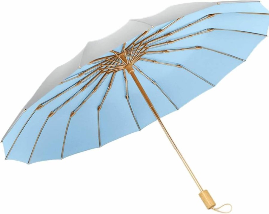 OZ SMART Compact Travel Umbrella with UPF 50+ UV Protection, 16 Fiberglass Ribs, Windproof for Sun & Rain, Folding Design for Golf & Outdoor, Silver/Black