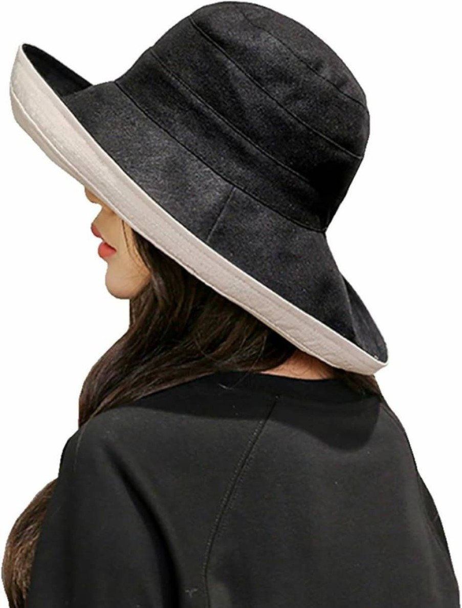 FaroDor Reversible Women's Bucket Hat - UPF Sun Protection, Wide Brim, Foldable Floppy Design in Black