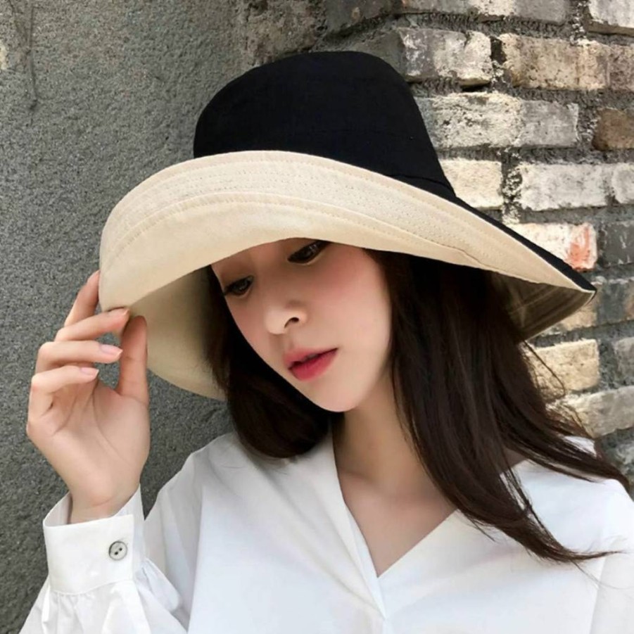 FaroDor Reversible Women's Bucket Hat - UPF Sun Protection, Wide Brim, Foldable Floppy Design in Black