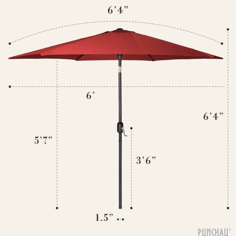 Punchau 6 Ft Outdoor Patio Umbrella with Crank & Tilt, Waterproof Sun Shade Market Umbrella for Table, Easy Open/Close, Yellow Boho Beach Umbrella