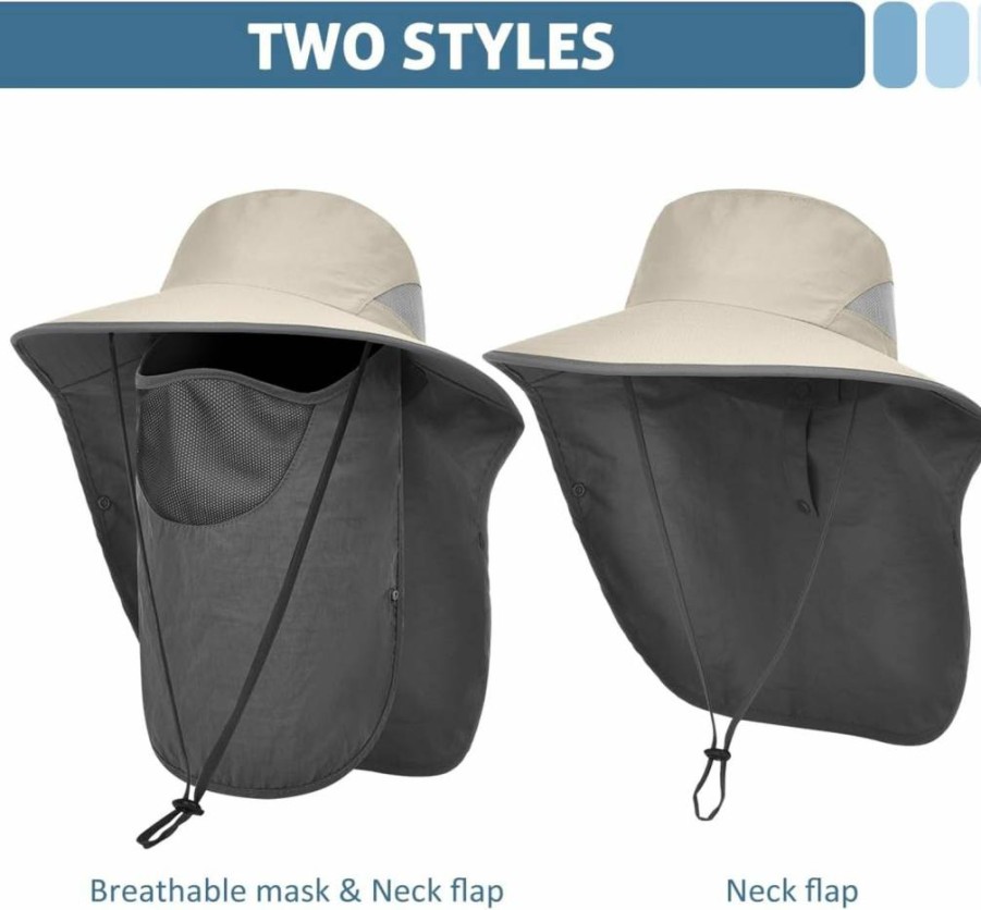 LCZTN UPF 50+ Wide Brim Sun Hat with Face & Neck Cover for Fishing, Hiking & Outdoor Protection