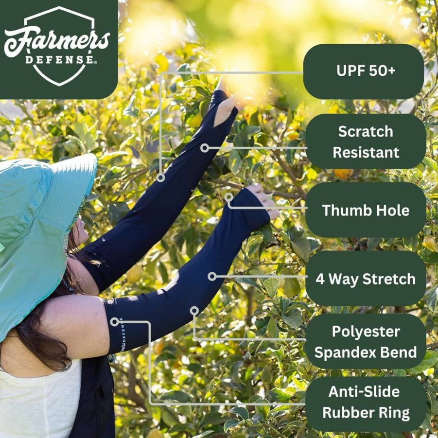 FARMER'S DEFENSE UV Protection Arm Sleeves - Cooling Sun Sleeves for Gardening, Harvesting & Outdoor Activities | Anti-Scratch Breathable Sunscreen Arm Cover