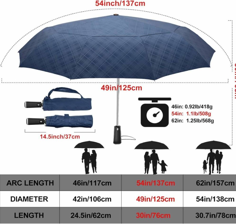 Satol 46-62 Inch Automatic Golf Umbrella - Windproof Double Canopy, UPF 50+ Sun & Rain Protection, Compact Folding Design for Travel & Outdoor Use