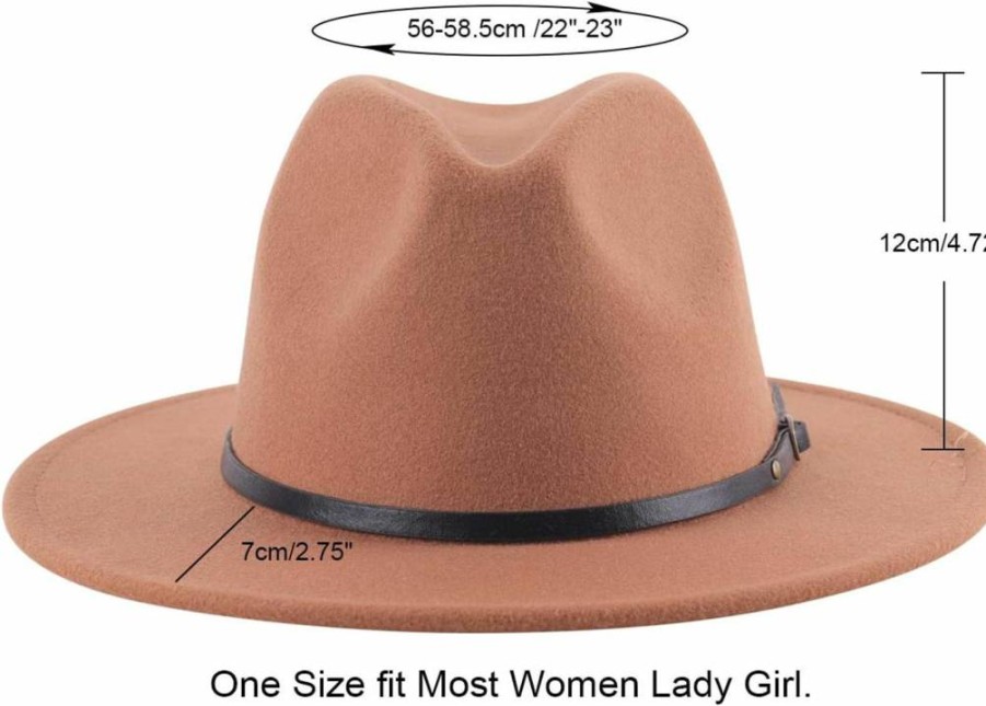 Lanzom Women's Wool Fedora Hat with Wide Brim and Belt Buckle – Classic Floppy Panama Style