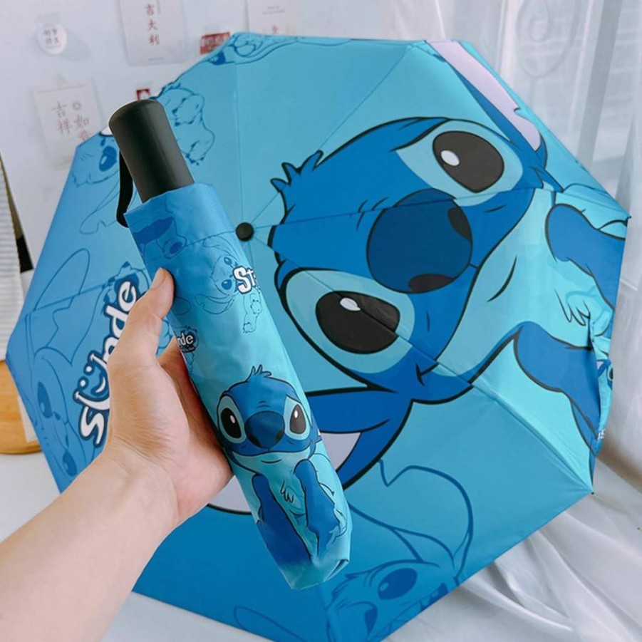 YUWUAR Compact Folding Umbrella with UV Protection - Windproof Travel Umbrella for Men & Women, Lightweight Automatic Blue Cartoon Design, Perfect Gift