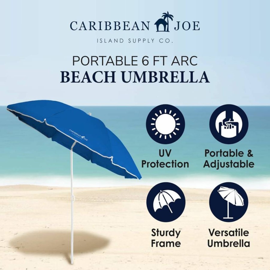 Caribbean Joe 6FT UV Protection Portable Beach Umbrella with Carry Bag for Outdoor Sun Shade