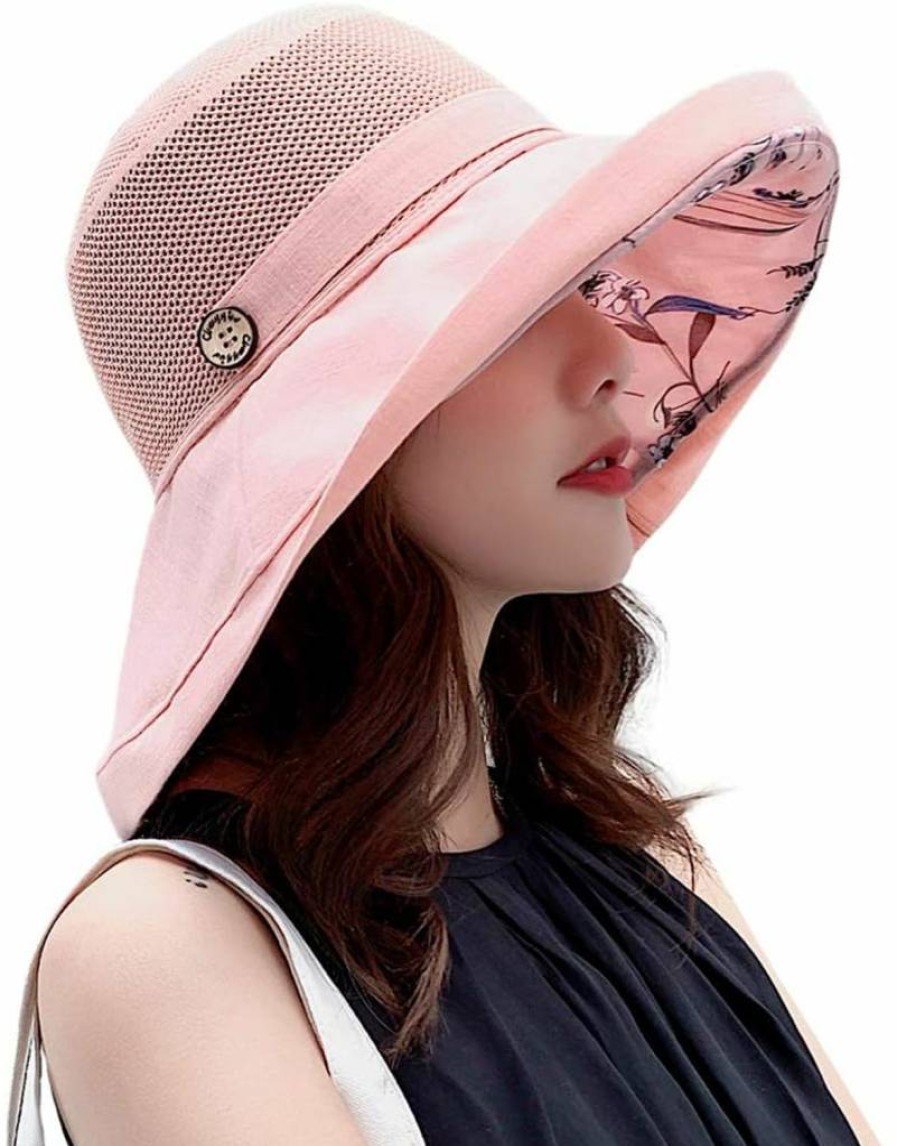 MIFULGOO Women's UPF 50+ Sun Hat Wide Brim Packable Beach Hat with Chin Strap Summer UV Protection Mesh Breathable Travel Hat