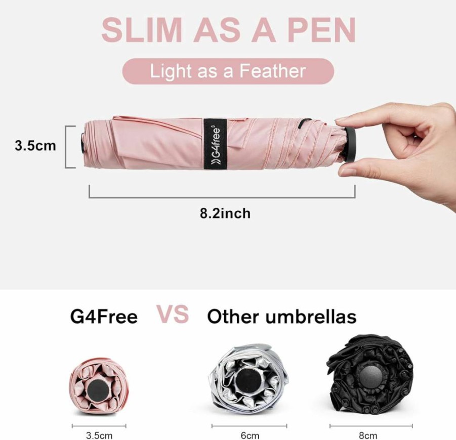 G4Free Compact Travel Umbrella with UPF 50+ UV Protection, Carbon Fiber Frame, Lightweight and Portable for Men and Women