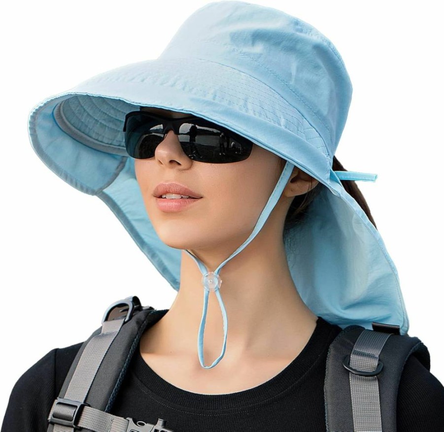 LCXSHYE Women's Wide Brim Sun Hat with UPF Protection, Foldable Beach Hat with Ponytail Hole & Neck Cover for Gardening, Travel, and Outdoor Activities