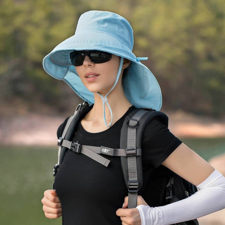 LCXSHYE Women's Wide Brim Sun Hat with UPF Protection, Foldable Beach Hat with Ponytail Hole & Neck Cover for Gardening, Travel, and Outdoor Activities
