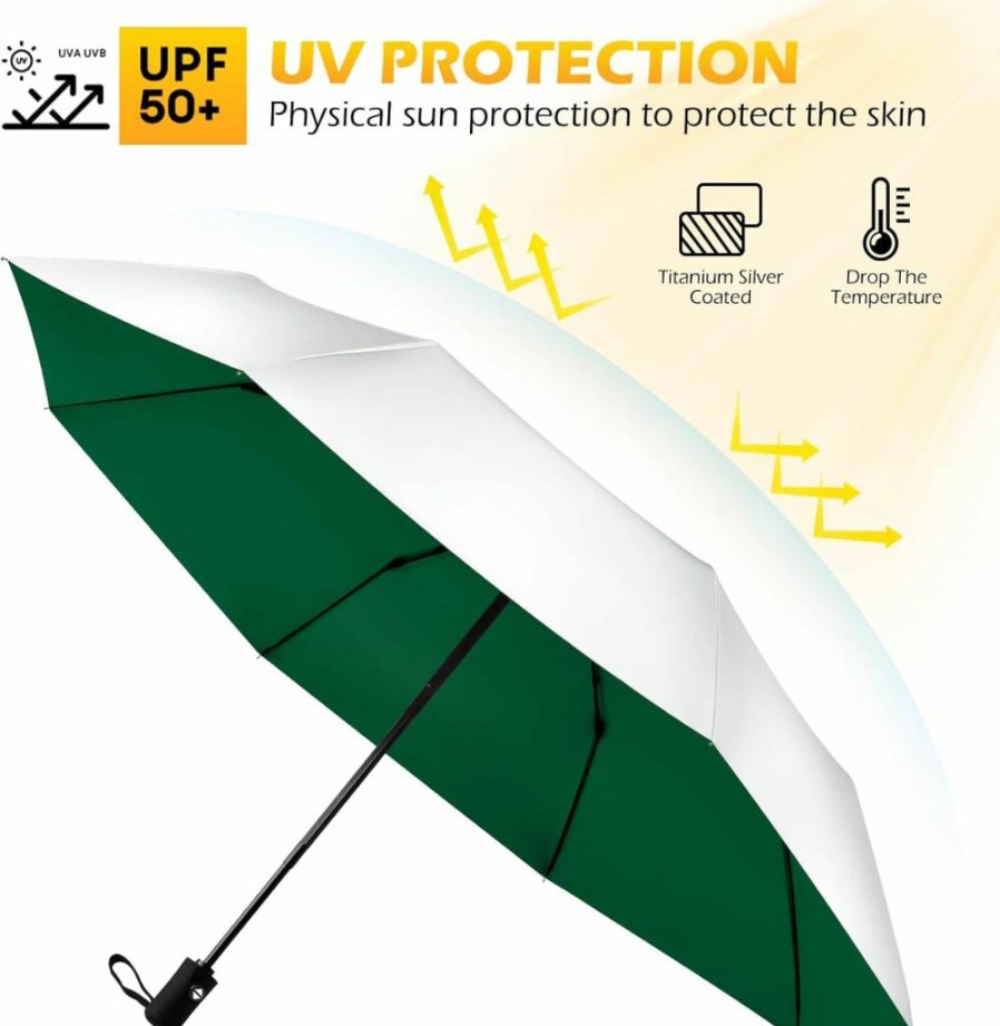 HEXSOLID 42-46 Inch UPF 50+ UV Protection Sun Umbrella - Windproof, Waterproof, Compact Travel Parasol for Rain & Sun with Auto Open/Close