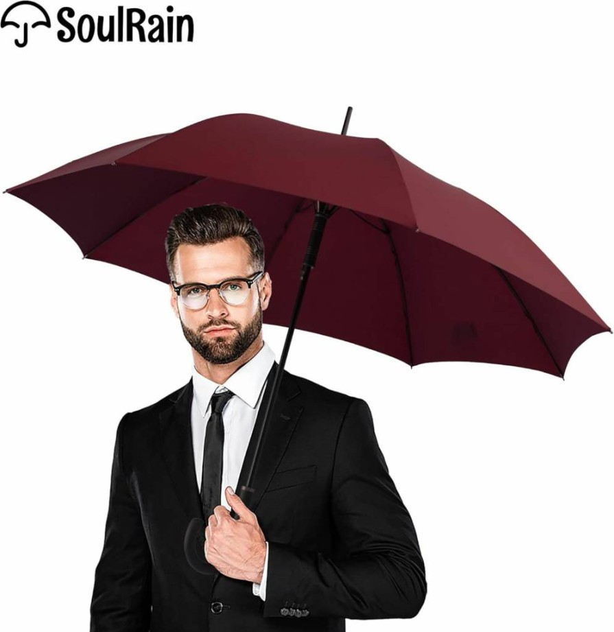 SoulRain 50 Inch Windproof Automatic Open Golf Umbrella with J Handle - Unbreakable Large Stick Umbrella for Men and Women, Strong Travel Umbrella