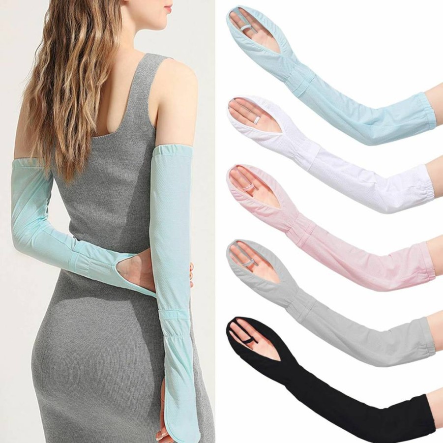 RainFlowwer UV Protection Cooling Fingerless Arm Sleeves - Adjustable Sun Sleeves with Gloves for Driving, Gardening & Outdoor Activities