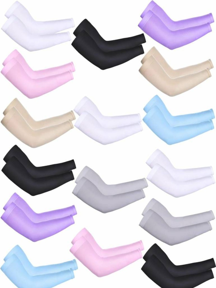 Bememo 16 Pairs UV Protection Cooling Arm Sleeves for Men & Women - Breathable Knitted Ice Silk Tattoo Cover Sleeves (Multicolor)