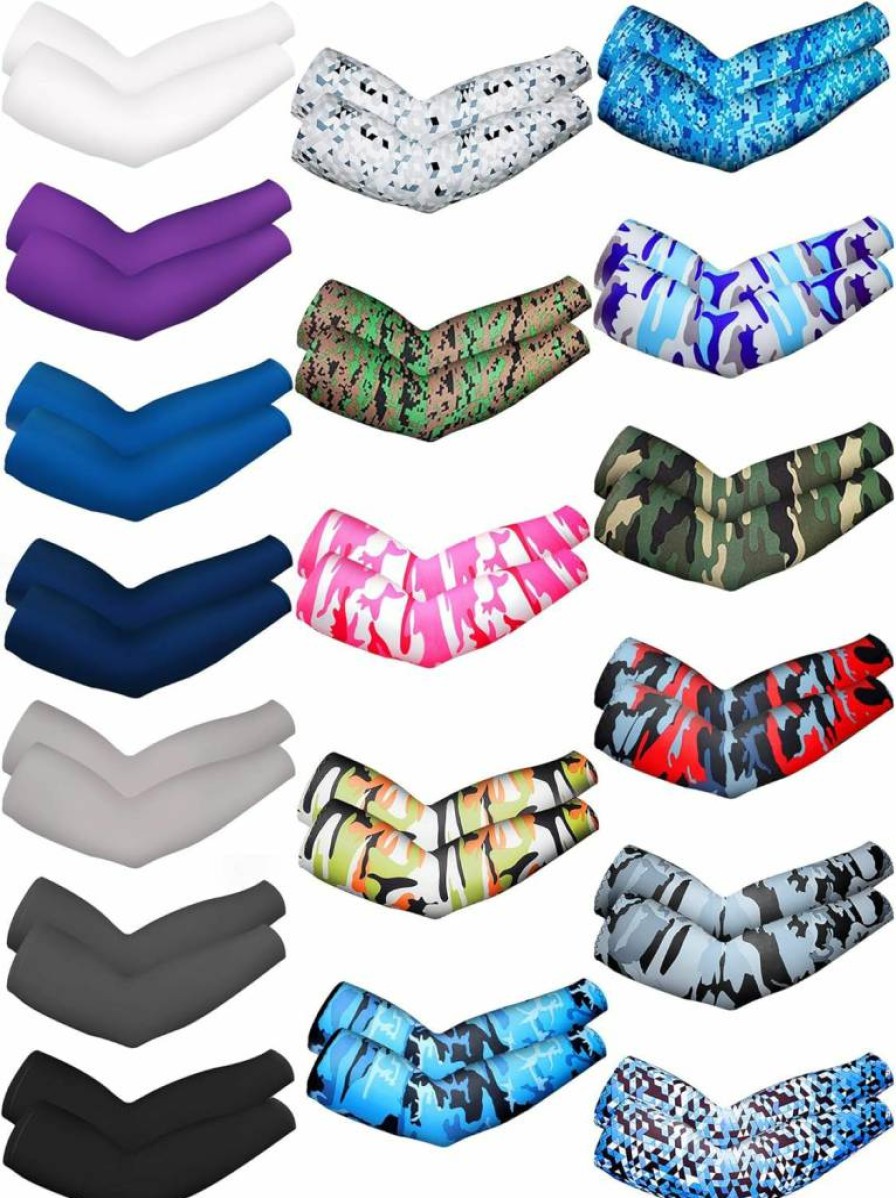 Hicarer Cooling UV Protection Arm Sleeves - 18 Pairs Unisex Ice Silk Sun sleeves (Camouflage & Solid Colors)