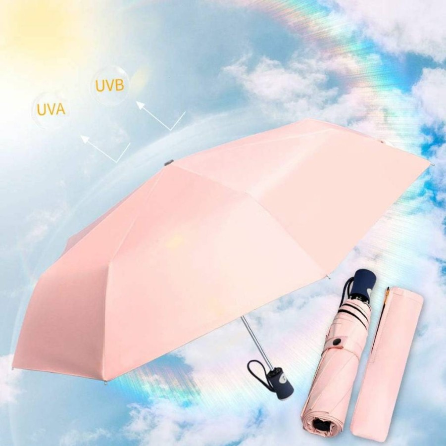DBA Compact Travel Umbrella with Auto Open/Close, Windproof, Rainproof & 99.9% UV Protection, Black Anti-UV Coating Parasol