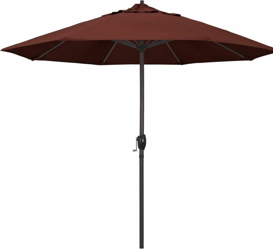 California Umbrella 9ft Round Sunbrella Patio Umbrella with Crank Lift, Auto-Tilt, Bronze Aluminum Pole, Pacific Blue Canopy for Outdoor Use